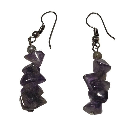 Amethyst Chip Bead Dangle Earrings Protection Health Love Purple Jewelry Women - Picture 3 of 4